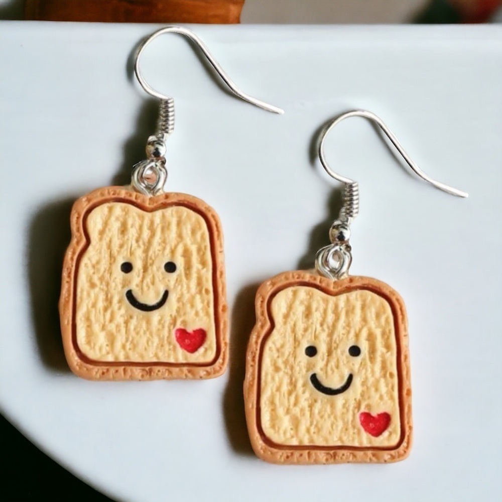 Cartoon Toast Dangle Earrings - Whimsical Food Jewelry for Quirky Fashion